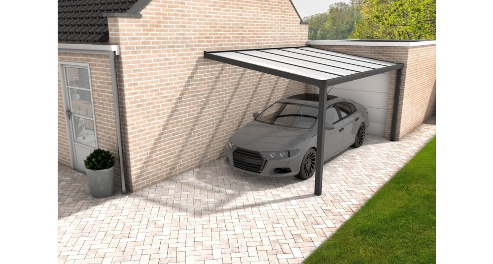 Aluminium aanbouwcarport Velvetline antraciet - Polycarbonaat dak - 300x500 cm