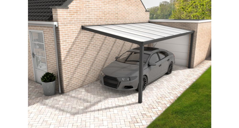 Aluminium aanbouwcarport Velvetline antraciet - Polycarbonaat dak - 300x600 cm