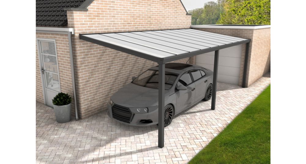 Aluminium aanbouwcarport Velvetline antraciet - Polycarbonaat dak - 350x700 cm