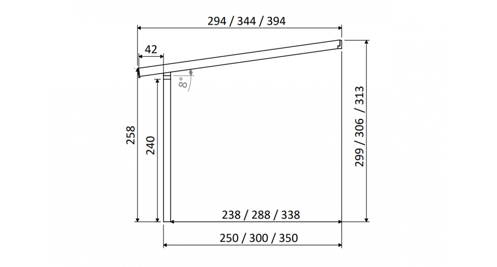 Aanbouwveranda Oblique schuin dak - 300 x 300 cm