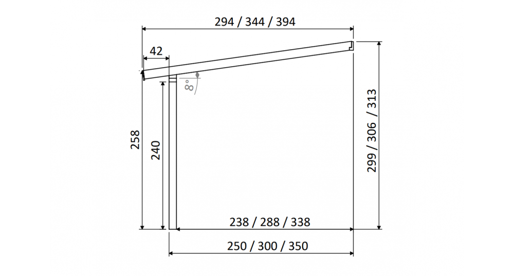 Aanbouwveranda Oblique schuin dak - 700 x 300 cm